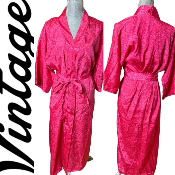 California Dynasty Vintage Pink Floral Long Robe Tie Size Small Made in USA - Picture 1 of 10